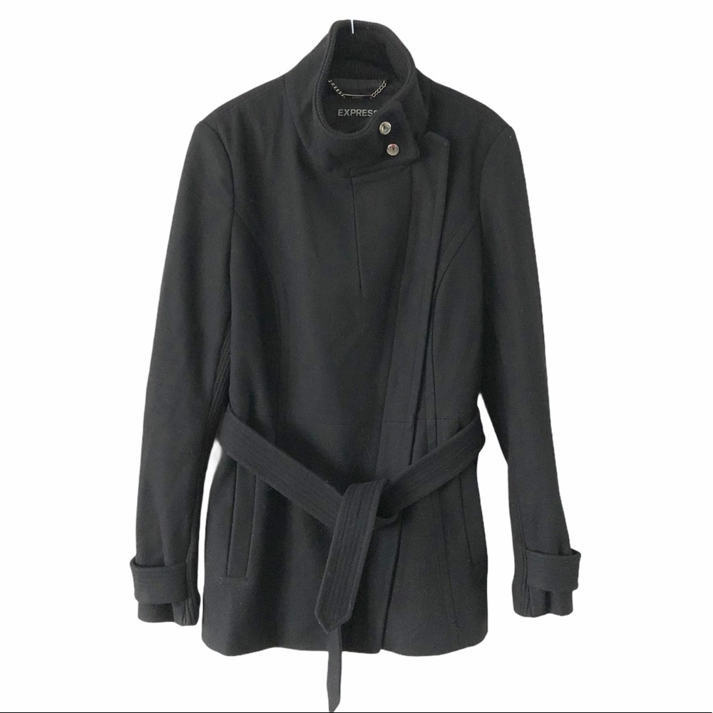 Express Black Wool Blend Pea Coat medium